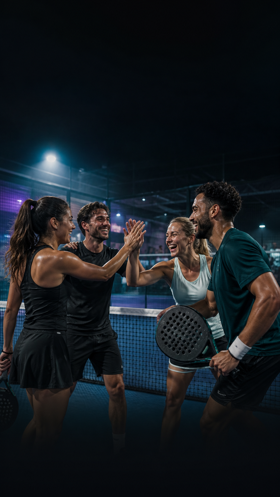 Padelspieler feiern gemeinsam nach einem Match