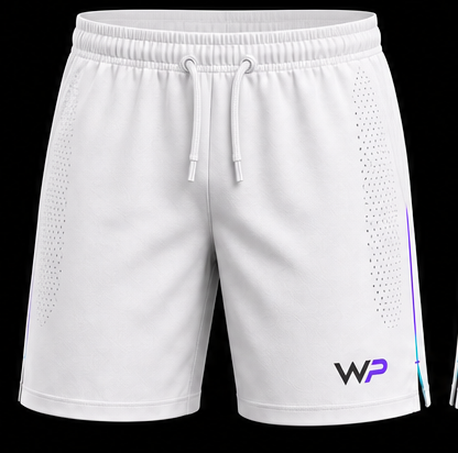 Weiße WEISS PADEL Match-Shorts in Vorderansicht