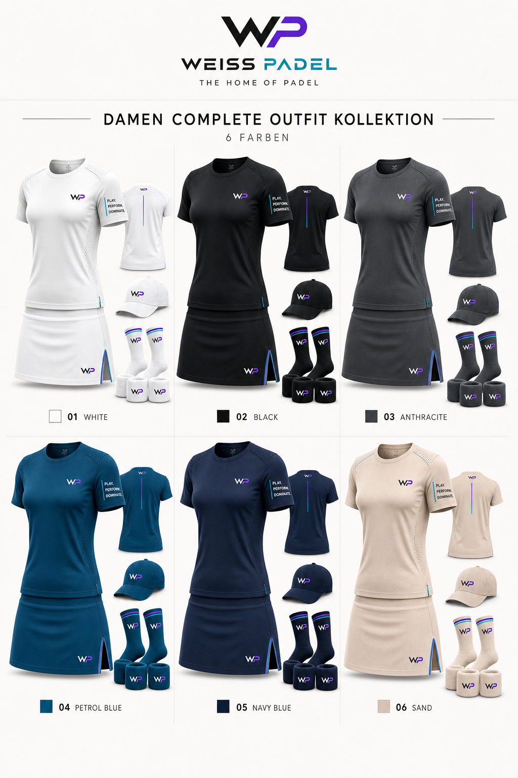 Groß dargestelltes WEISS PADEL Damen Performance-Outfit